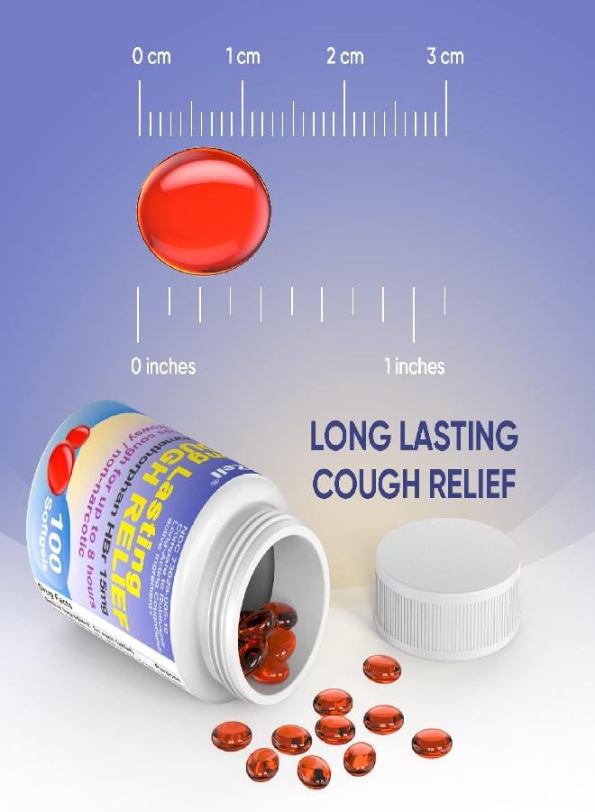 RXZELL Adult Cough Relief, Dextromethorphan HBr 15mg (200 Softgels), 8 Hour Long Lasting, Non-Drowsy, Cough/Bronchial Suppressant - Image 2